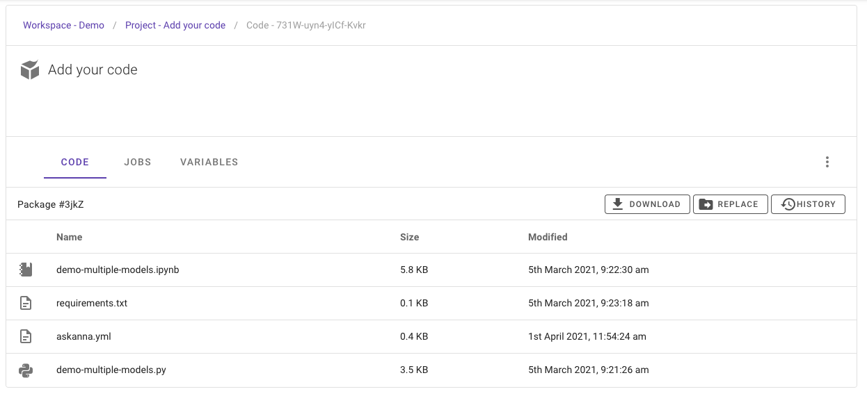 View uploaded/pushed code in AskAnna