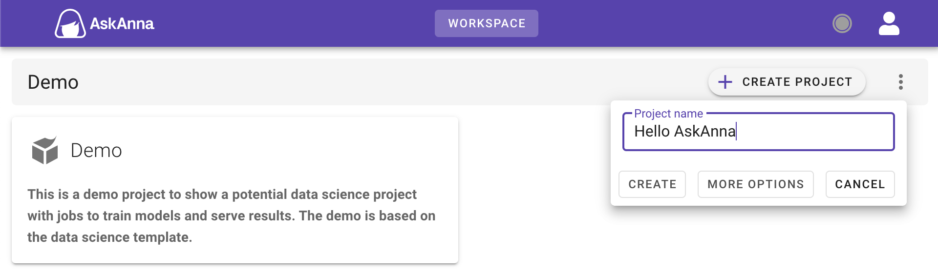 Create a project in AskAnna