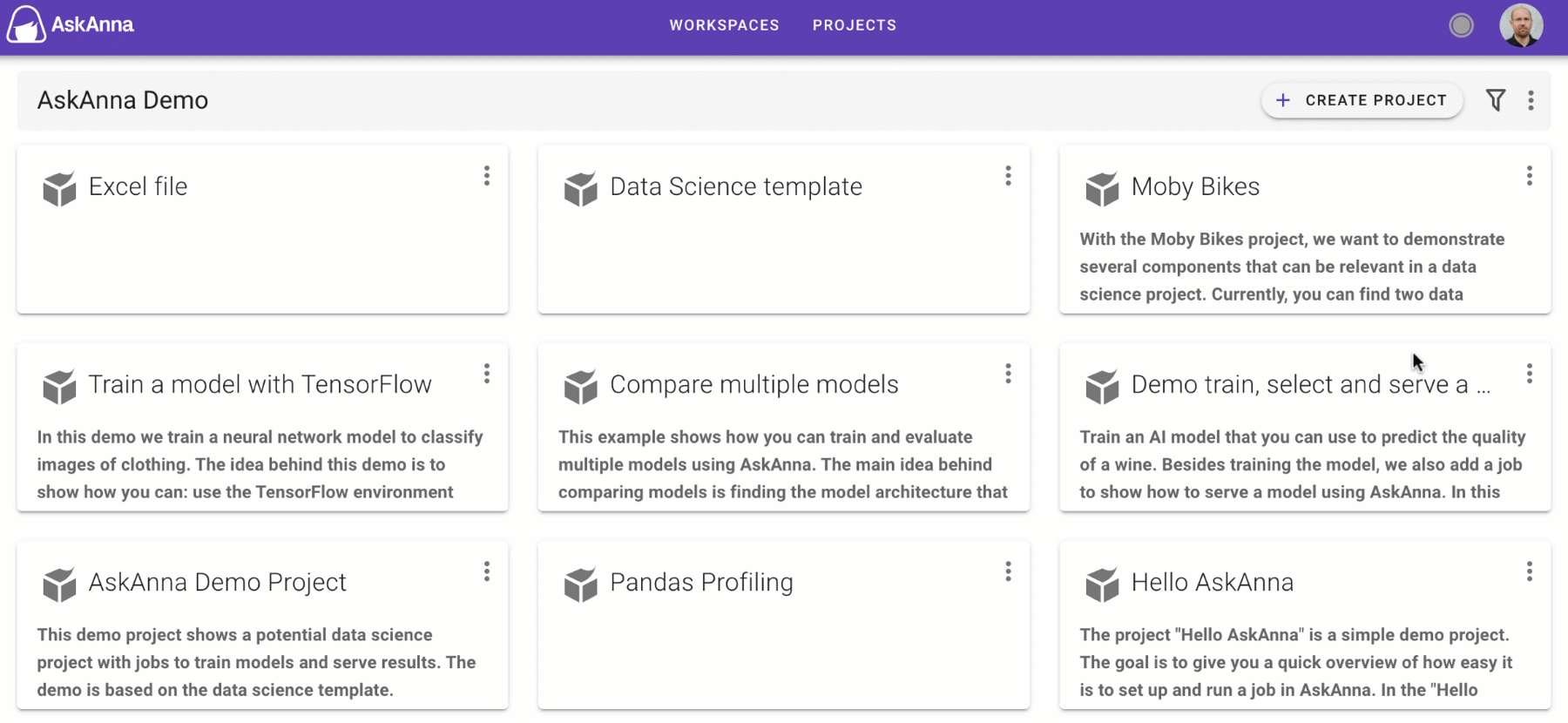 Project filters in AskAnna