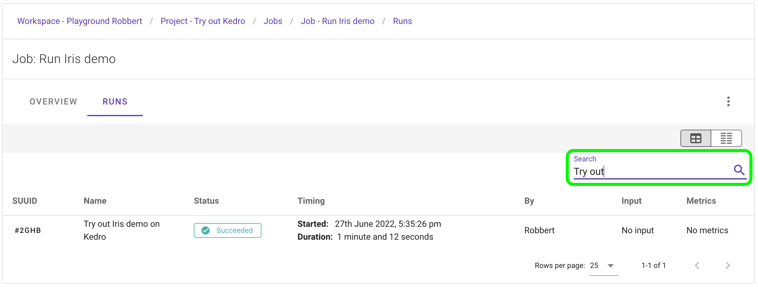 Search for runs in AskAnna